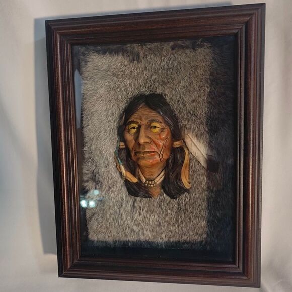 Neil Rose Native American Ceramic Sculpture Shadowbox “Grey Owl” - Picture 6 of 13